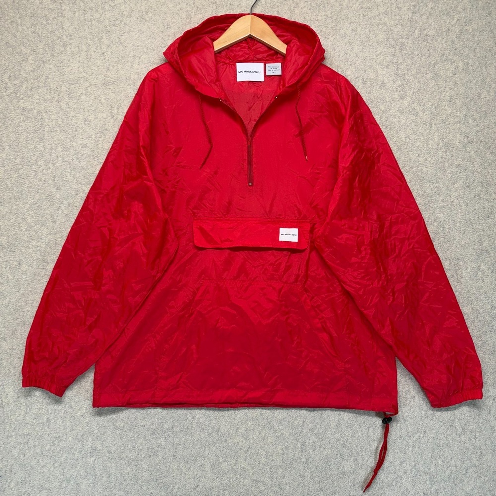 Vintage MKI Miyuki Zoku Mens Anorak Jacket Red 1/4 Zip Hooded Windbreaker L